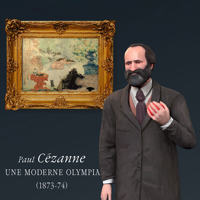 Originaire du sud de la France, Cézanne reste toute sa vie fortement attaché aux paysages de  son enfance, comme la montagne Sainte-Victoire, près d’Aix-en-Provence, sa ville natale. Au début des années 1870, il séjourne à Paris et à Auvers-sur-Oise, où il s’initie à la peinture en plein air aux côtés de Camille Pissarro. Ce dernier l’invite à participer à  la première exposition impressionniste. 

Dans celle-ci, Cézanne présente des œuvres récentes : deux paysages d’Auvers, ainsi qu’une scène de genre, Une moderne Olympia. Esquisse, œuvre provocatrice par son thème – situé dans une maison close – et par sa facture particulièrement relâchée, le tableau fait scandale et sera l’un des  plus critiqués.